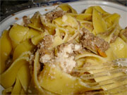 Traditional dish of Mugello - pappardelle with wild boar sauce